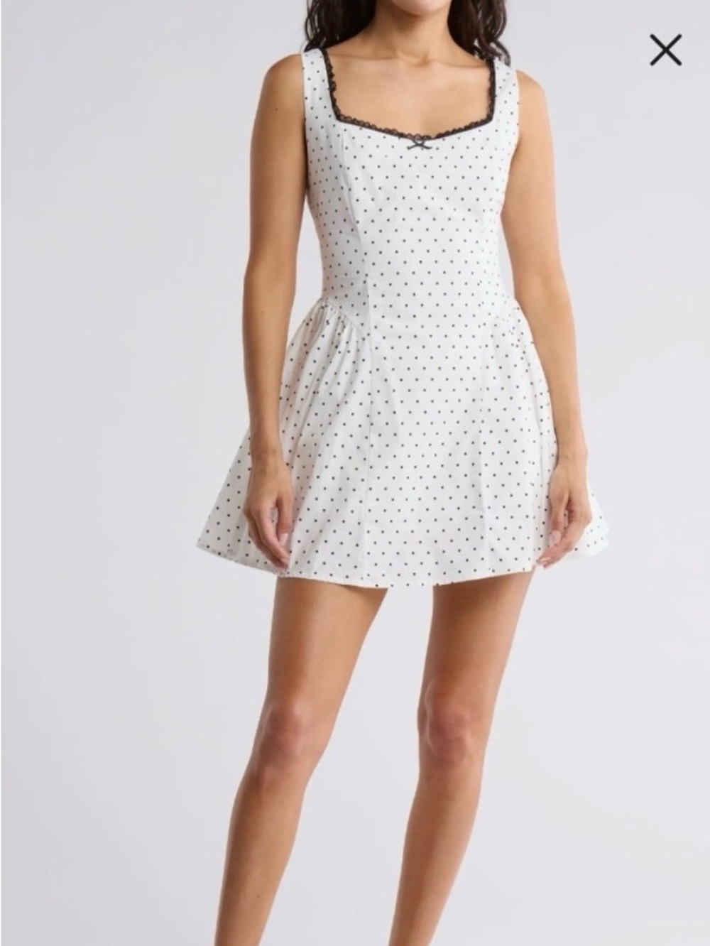 White Polka Dot Drop Waist Mini Dress
